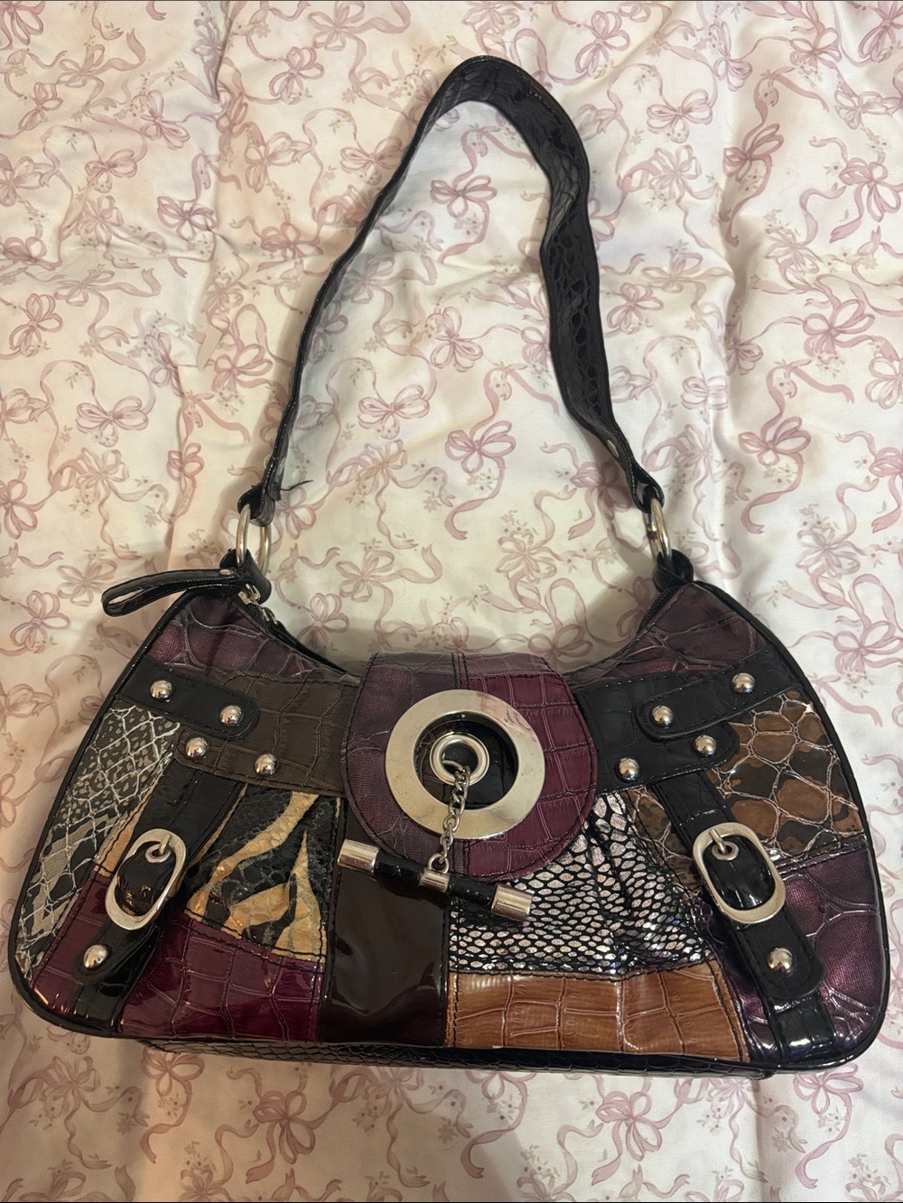 Patchwork Metallic Purple Women’s Shoulder Bag
